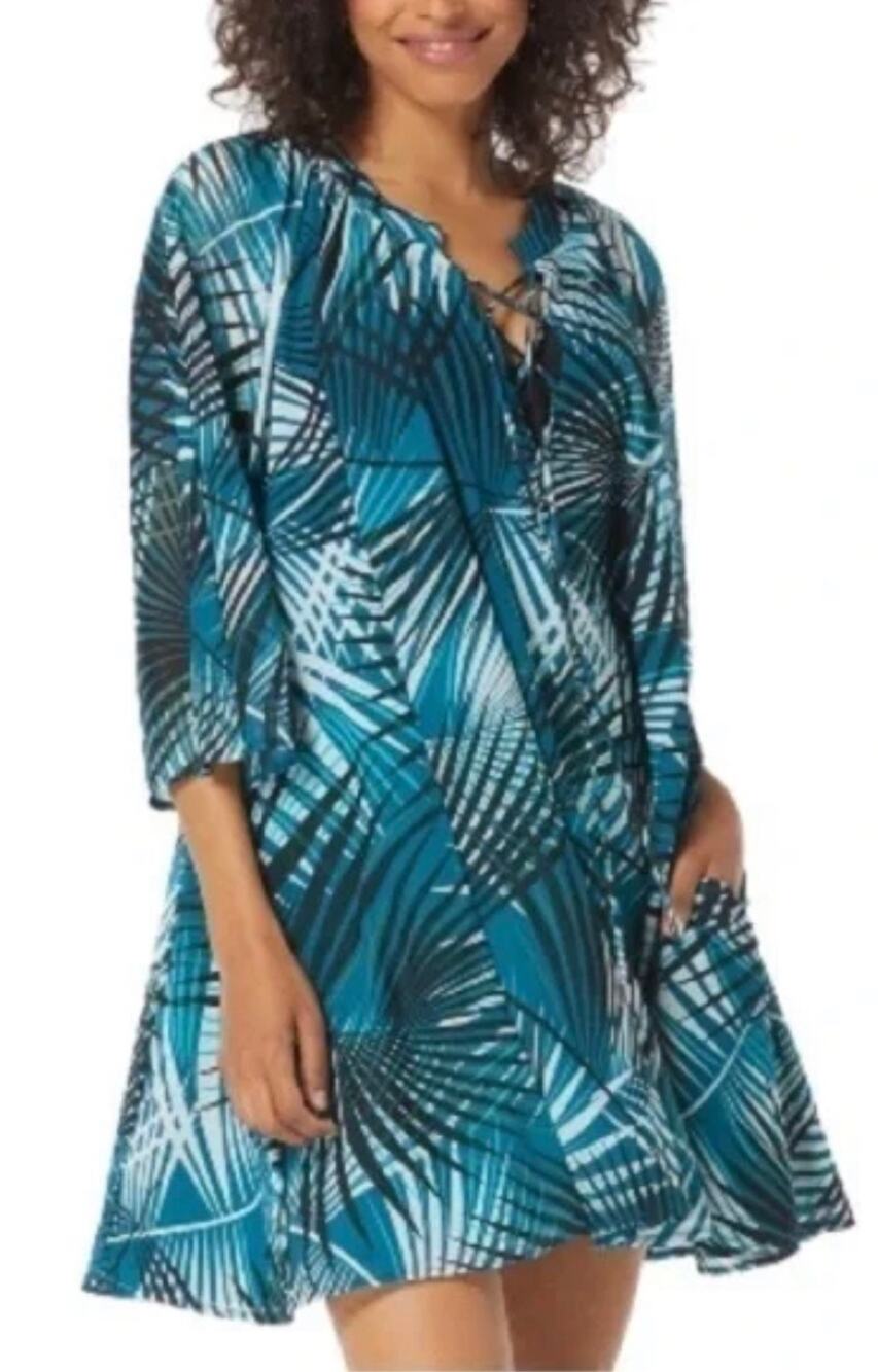 Coco Reef Teal Cove Wanderlust Mesh Cover Up Dress XL NWT